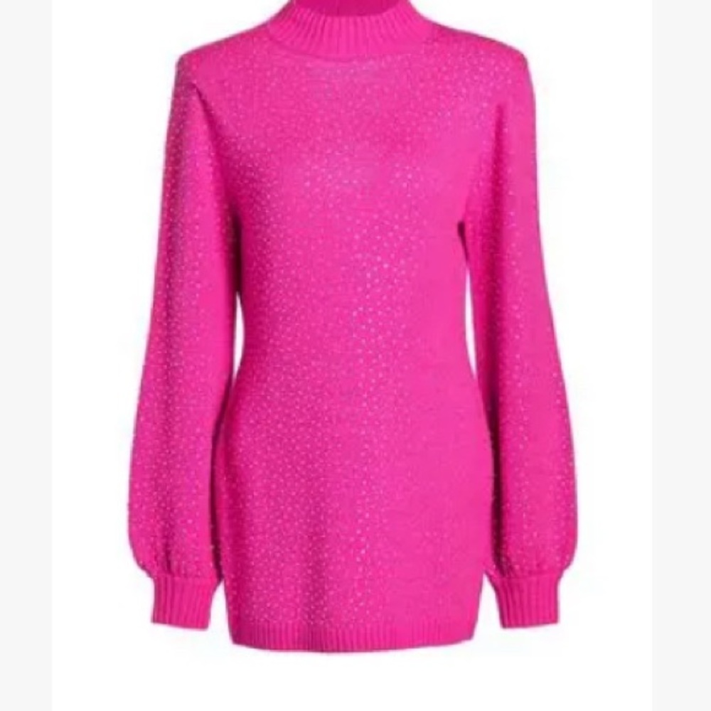 Generation Love Chiraz Crystal Mini Vibrant Pink Turtleneck Sweater Dress